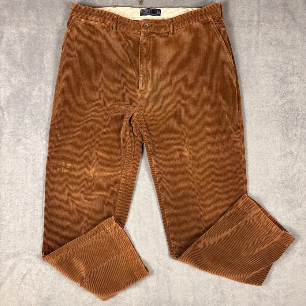 Polo Ralph Lauren Vintage Brown Corduroy Pants Mens 38x32 Wide Wale Trousers Y2K